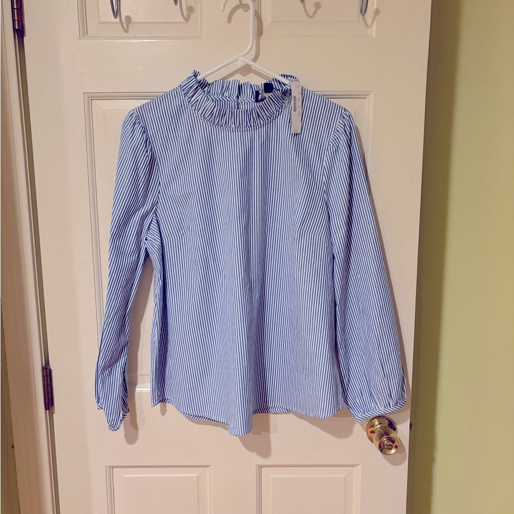 COPY - J. Crew blue and white striped top.